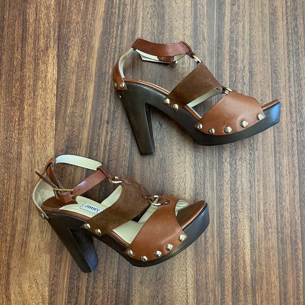 JIMMY CHOO Studded Leather/Suede/Wood Sandal Never worn